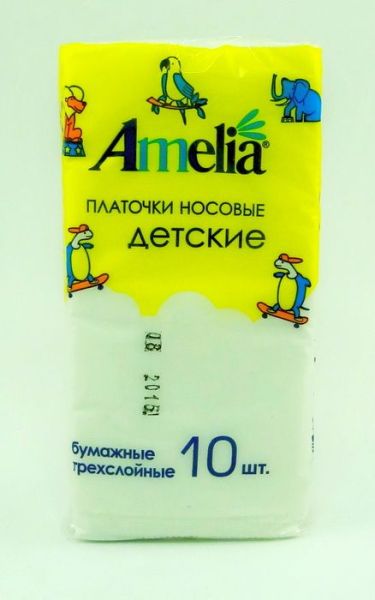 Платки детские носовые бумажные Амелия 10 шт фотография