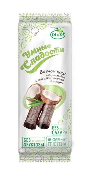 Батончики без глютена «Умные сладости» с кокосовой начинкой витаминизированный 20г фотография