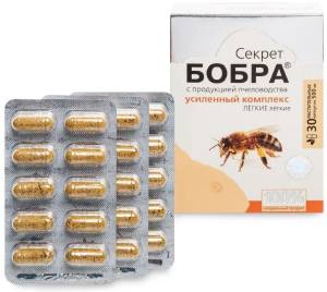 Секрет бобра с продукцией пчеловодства, Легкие легкие, 30 капсул
